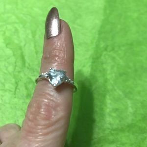 Cubic zirconia heart sterling silver ring sz 6 1/4